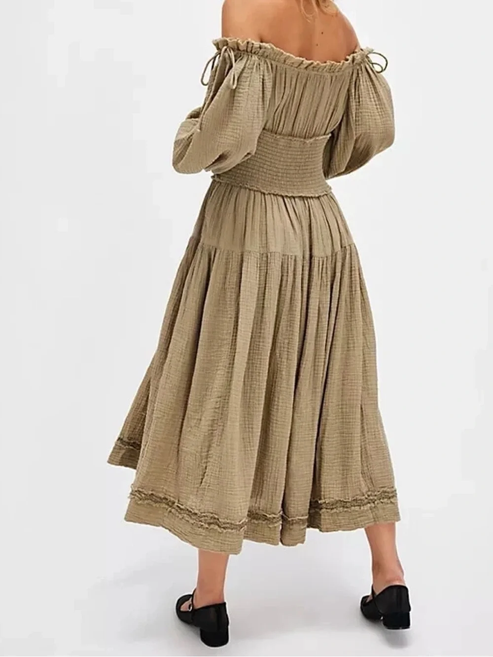 Free People Toledo Midi Dress - Size M - green - Off The Shoulder